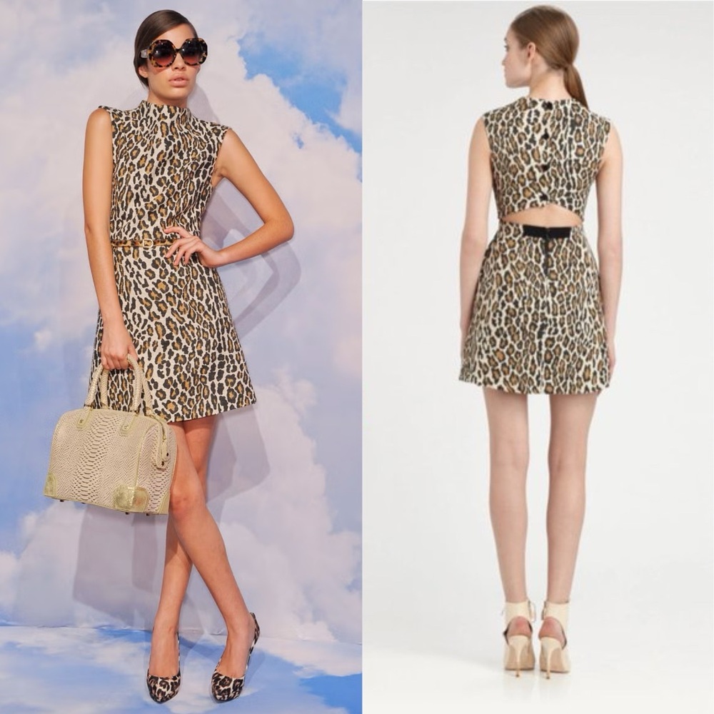 Alice + Olivia Leopard-Print Sleeveless Mini Dress in Brown and Black